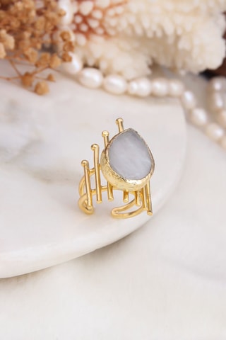 Bague - Plaqué or jaune et pierre de lune