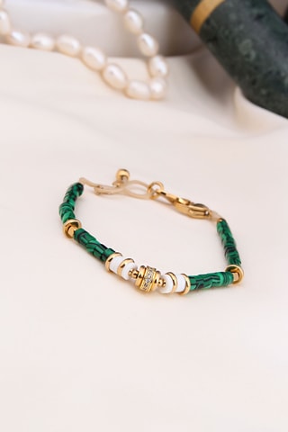 Bracelet - Plaqué or jaune et malachites