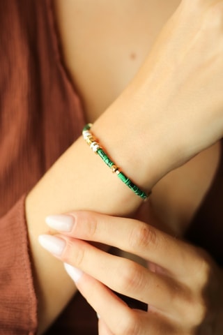 Bracelet - Plaqué or jaune et malachites