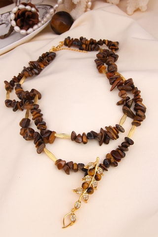 Collier - Plaqué or jaune et œils de tigre