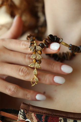 Collier - Plaqué or jaune et œils de tigre