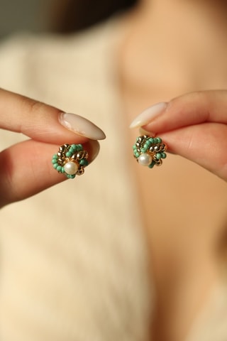 Boucles d'oreilles - Turquoises et perles de culture