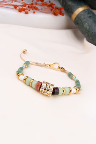 Bracelet - Plaqué or jaune et amazonites