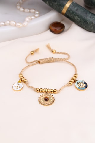 Bracelet - Plaqué or jaune et œil-de-tigre