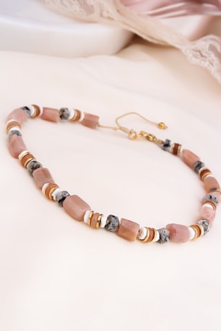 Collier - Plaqué or jaune, pierres de soleil et jaspes
