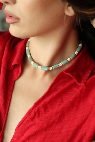 Collier - Plaqué or jaune, jaspes et amazonites