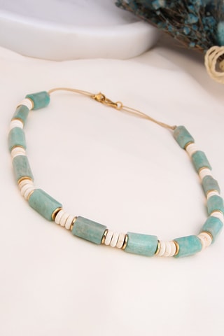 Collier - Plaqué or jaune, jaspes et amazonites