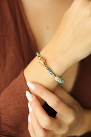 Bracelet - Plaqué or jaune, jaspes et lapis-lazuli