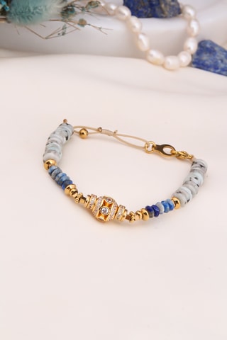 Bracelet - Plaqué or jaune, jaspes et lapis-lazuli