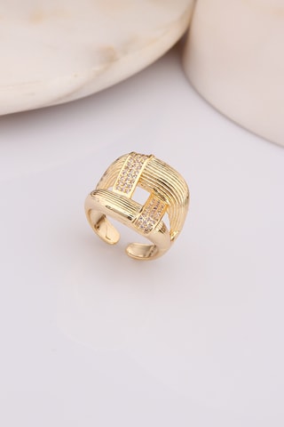 Bague - Plaqué or jaune et zircons