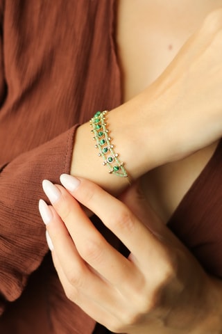 Bracelet - Plaqué or jaune, malachites et zircons