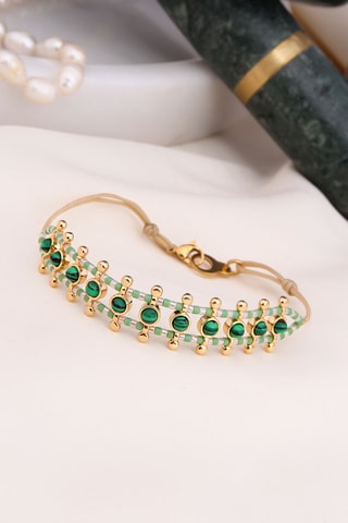Bracelet - Plaqué or jaune, malachites et zircons