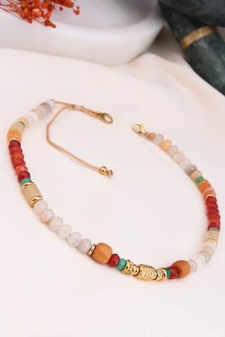Collier - Plaqué or jaune et agates