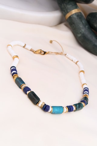 Collier - Plaqué or jaune, lapis-lazulis et jaspes