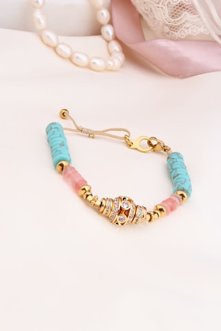 Bracelet - Plaqué or jaune, turquoises et quartz