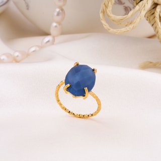 Bague ajustable - Laiton plaqué or & opale