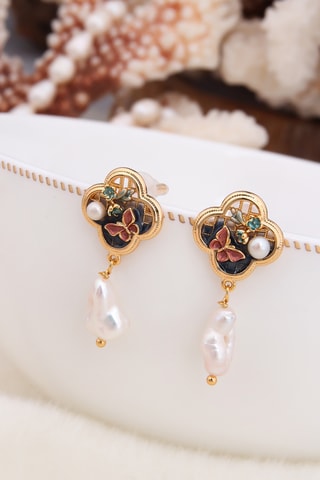 Boucles d’oreilles pendantes - Doré et blanc