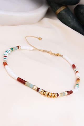 Collier - Plaqué or jaune, pierres de soleil et jaspes 
