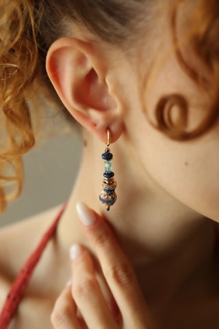 Boucles d’oreilles - Plaqué or jaune, zircons et agates