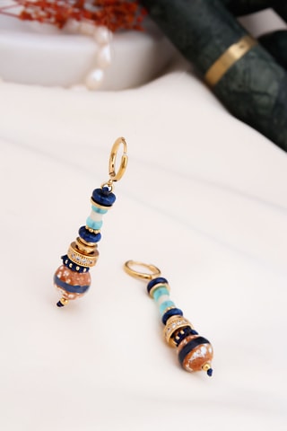 Boucles d’oreilles - Plaqué or jaune, zircons et agates
