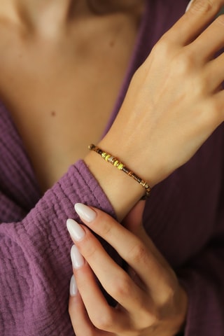 Bracelet - Plaqué or jaune et œils-de-tigre