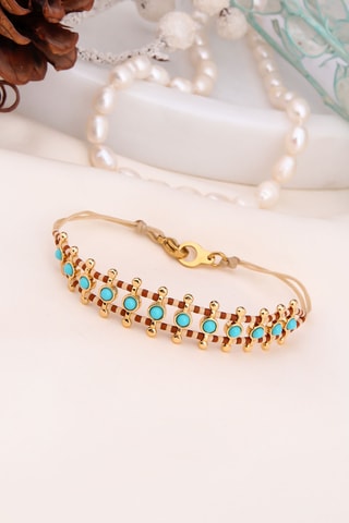 Bracelet - Plaqué or jaune, turquoises et jaspes