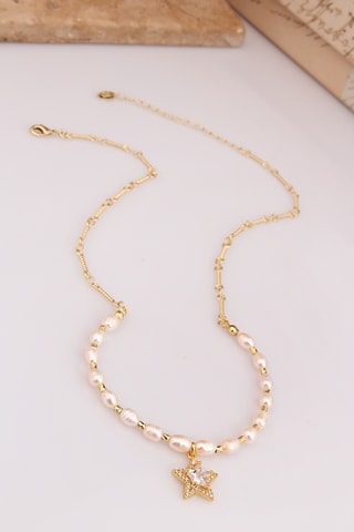 Collier - Plaqué or jaune, zircons et perles de culture