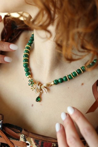 Collier - Malachites et zircons