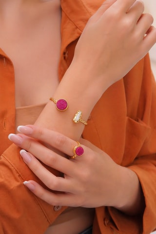 Parure - Plaqué or jaune, perle de culture et quartz