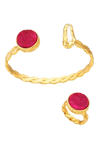 Parure - Plaqué or jaune, perle de culture et quartz