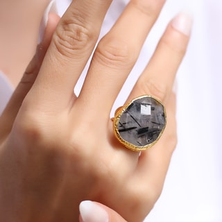 Bagues - Laiton plaqué or & Rutile noir 