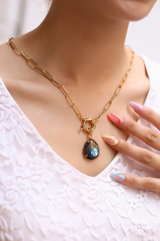 Collier doré à l'or fin jaune - Labradorite