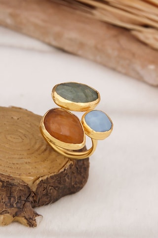 Bague - Citrine, prehnite et opale