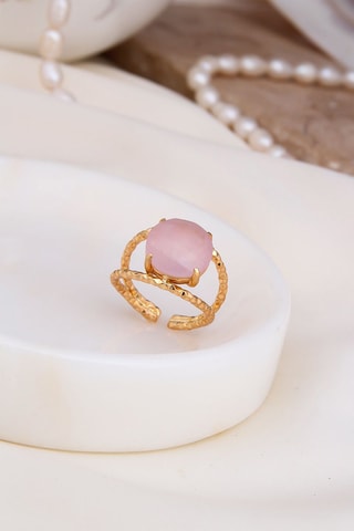 Bague - Plaqué or jaune et quartz