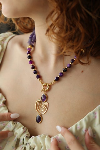 Collier doré à l'or fin jaune - Améthystes