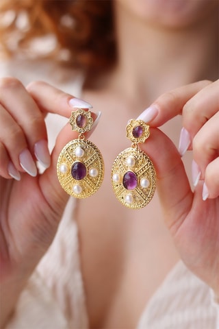 Boucles d'oreilles - Améthystes et perles de culture