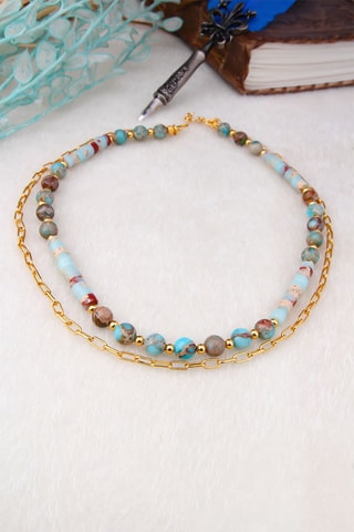 Collier doré à l'or fin jaune - Turquoise
