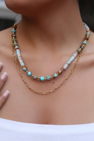 Collier doré à l'or fin jaune - Turquoise