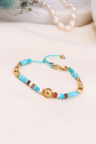 Bracelet - Plaqué or jaune, turquoises et jaspes