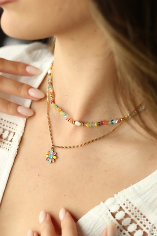 2 colliers - Plaqué or jaune, perles de culture et agates