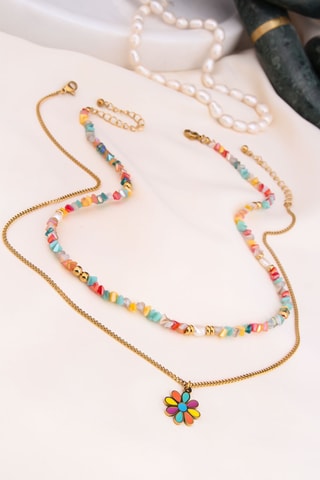 2 colliers - Plaqué or jaune, perles de culture et agates