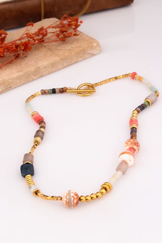 Collier - Plaqué or jaune et agates