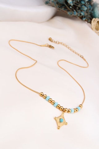 Collier - Plaqué or jaune et turquoises