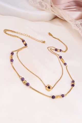 Collier - Plaqué or jaune et améthystes