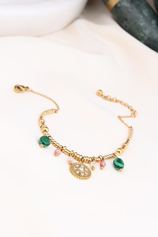 Bracelet - Plaqué or jaune et malachites