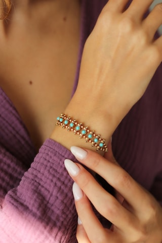 Bracelet - Plaqué or jaune, turquoises et zircons