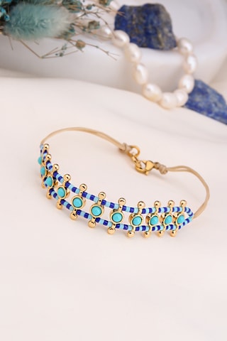 Bracelet - Plaqué or jaune, turquoises et zircons
