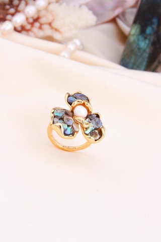 Bague - Plaqué or jaune et nacre