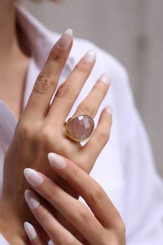 Bague dorée à l'or fin jaune - Pierre de soleil