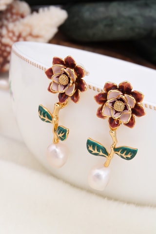 Boucles d’oreilles pendantes - Doré et blanc